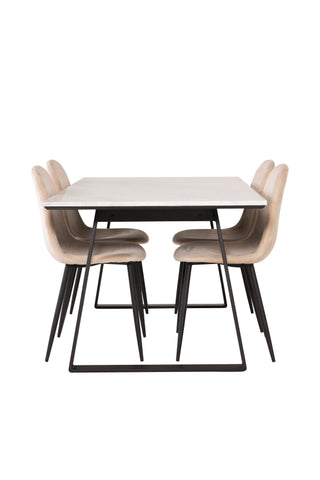 Estelle Matbord 140*90 - Vit Marmor / Svarta Ben+Polar Matstol - Svarta ben / Beige Velvet_4