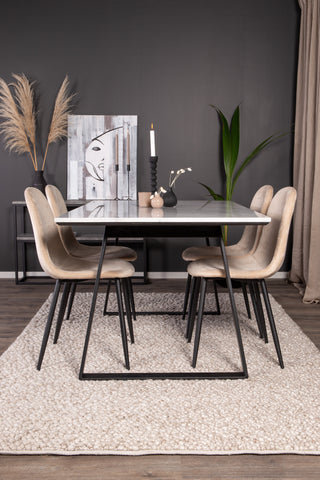 Estelle Matbord 140*90 - Vit Marmor / Svarta Ben+Polar Matstol - Svarta ben / Beige Velvet_4