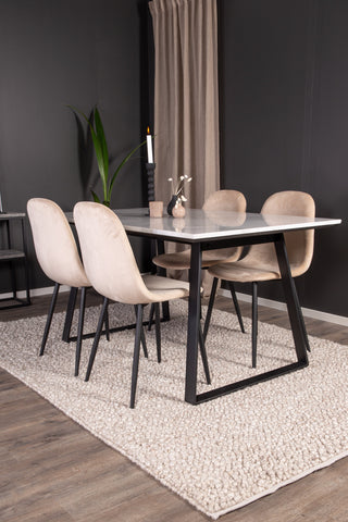 Estelle Matbord 140*90 - Vit Marmor / Svarta Ben+Polar Matstol - Svarta ben / Beige Velvet_4