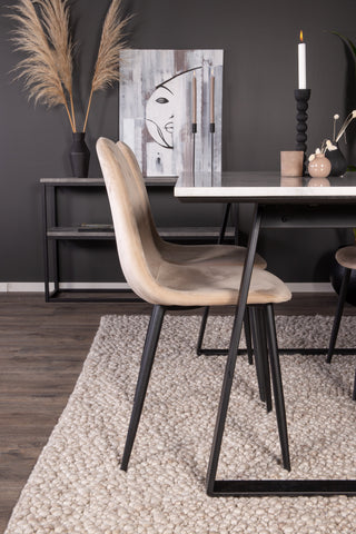 Estelle Matbord 140*90 - Vit Marmor / Svarta Ben+Polar Matstol - Svarta ben / Beige Velvet_4