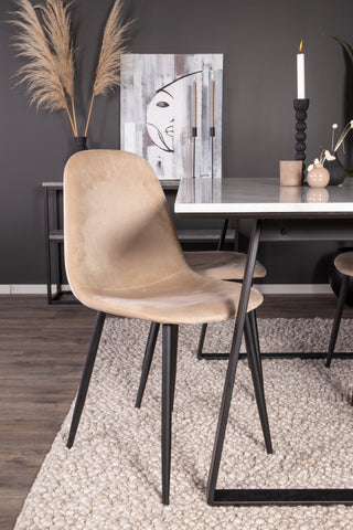 Estelle Matbord 140*90 - Vit Marmor / Svarta Ben+Polar Matstol - Svarta ben / Beige Velvet_4