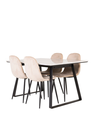Estelle Matbord 140*90 - Vit Marmor / Svarta Ben+Polar Matstol - Svarta ben / Beige Velvet_4