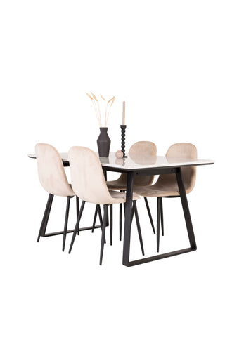 Estelle Matbord 140*90 - Vit Marmor / Svarta Ben+Polar Matstol - Svarta ben / Beige Velvet_4