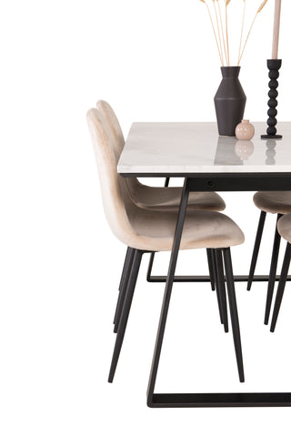 Estelle Matbord 140*90 - Vit Marmor / Svarta Ben+Polar Matstol - Svarta ben / Beige Velvet_4