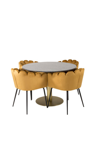 Estelle runt Matbord - Borstad Mässing / Svart marmor - ø106*H75+Limhamn - Stol - Gold Velvet_4