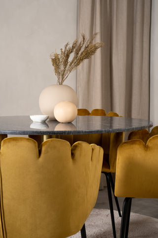 Estelle runt Matbord - Borstad Mässing / Svart marmor - ø106*H75+Limhamn - Stol - Gold Velvet_4