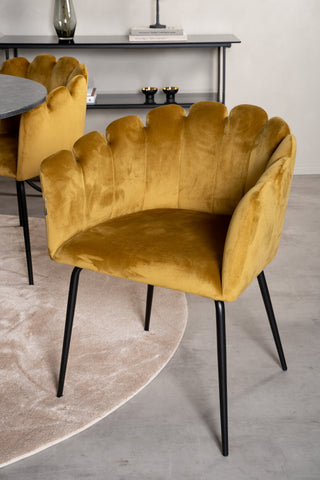 Estelle runt Matbord - Borstad Mässing / Svart marmor - ø106*H75+Limhamn - Stol - Gold Velvet_4