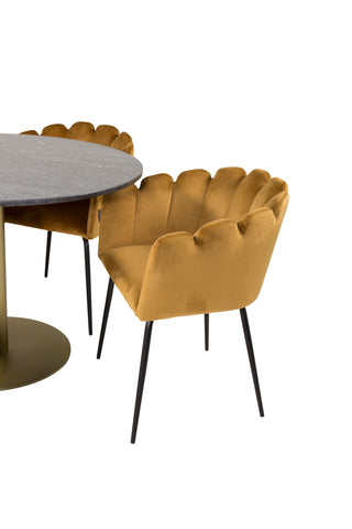 Estelle runt Matbord - Borstad Mässing / Svart marmor - ø106*H75+Limhamn - Stol - Gold Velvet_4