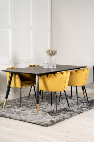 Dipp Matbord - 180*90cm - Svart Faner / svarta ben m mässingsdipp +Limhamn - Stol - Guld Sammet_4