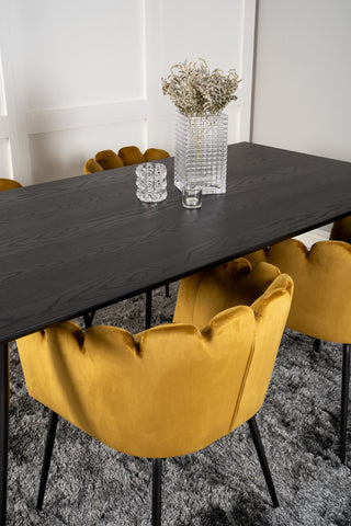 Dipp Matbord - 180*90cm - Svart Faner / svarta ben m mässingsdipp +Limhamn - Stol - Guld Sammet_4