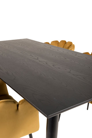 Dipp Matbord - 180*90cm - Svart Faner / svarta ben m mässingsdipp +Limhamn - Stol - Guld Sammet_4