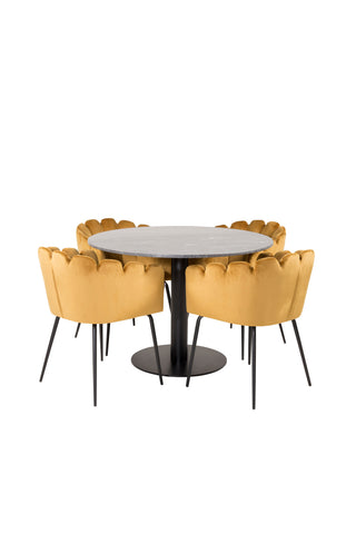 Estelle runt Matbord - Svart / Svart marmor - ø106*H75+Limhamn - Stol - Gold Velvet_4