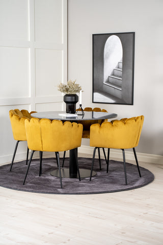 Estelle runt Matbord - Svart / Svart marmor - ø106*H75+Limhamn - Stol - Gold Velvet_4