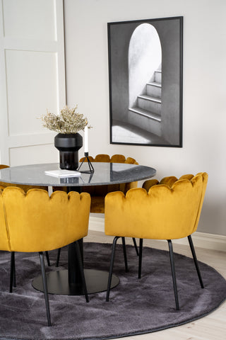 Estelle runt Matbord - Svart / Svart marmor - ø106*H75+Limhamn - Stol - Gold Velvet_4