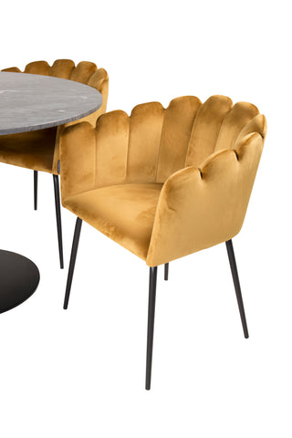 Estelle runt Matbord - Svart / Svart marmor - ø106*H75+Limhamn - Stol - Gold Velvet_4