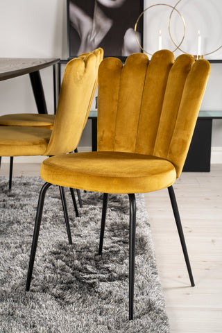 Venture Home Dipp Matbord - 180*90cm - Svart Faner / svarta ben m mässingsdipp +Limhamn Light - Stol - Guld Sammet_6