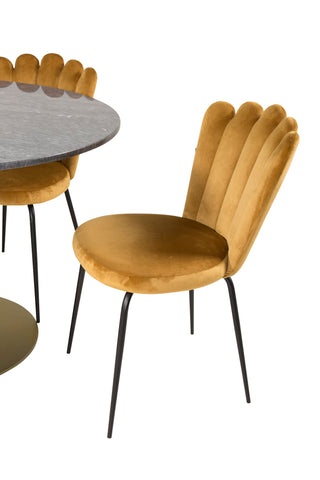 Estelle runt Matbord - Borstad Mässing / Svart marmor - ø106*H75+Limhamn Light - Stol - Gold Velvet_4