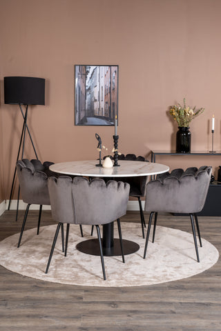 Estelle runt Matbord - Svart / Vit marmor - ø106*H75+Limhamn - Stol - Grey Velvet_4