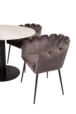 Estelle runt Matbord - Svart / Vit marmor - ø106*H75+Limhamn - Stol - Grey Velvet_4