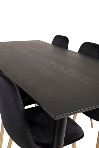 Venture Home Dipp Matbord - 180*90cm - Svart Faner / svarta ben m mässingsdipp +Polar Matstol - Matt Mässing / Svart Sammet_6