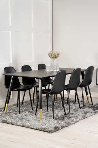 Venture Home Dipp Matbord - 180*90cm - Svart Faner / svarta ben m mässingsdipp +Polar Matstol - Svart / Svart PU _6