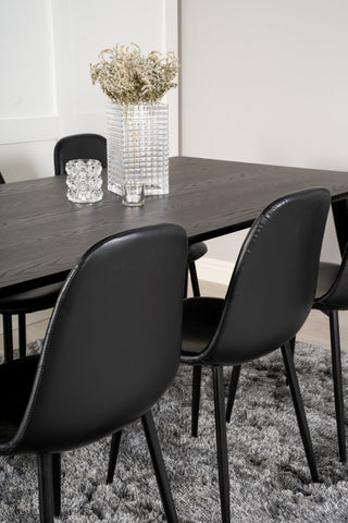 Venture Home Dipp Matbord - 180*90cm - Svart Faner / svarta ben m mässingsdipp +Polar Matstol - Svart / Svart PU _6