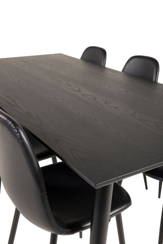 Venture Home Dipp Matbord - 180*90cm - Svart Faner / svarta ben m mässingsdipp +Polar Matstol - Svart / Svart PU _6
