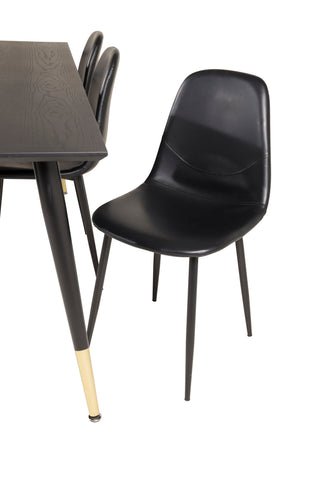 Venture Home Dipp Matbord - 180*90cm - Svart Faner / svarta ben m mässingsdipp +Polar Matstol - Svart / Svart PU _6