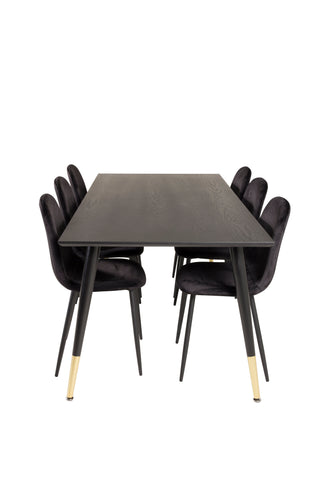 Venture Home Dipp Matbord - 180*90cm - Svart fanér / svarta ben m mässingsdipp +Polar Matstol - Svarta ben / Svart sammet_6