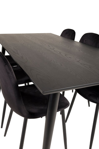 Venture Home Dipp Matbord - 180*90cm - Svart fanér / svarta ben m mässingsdipp +Polar Matstol - Svarta ben / Svart sammet_6