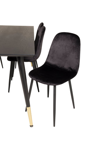 Venture Home Dipp Matbord - 180*90cm - Svart fanér / svarta ben m mässingsdipp +Polar Matstol - Svarta ben / Svart sammet_6