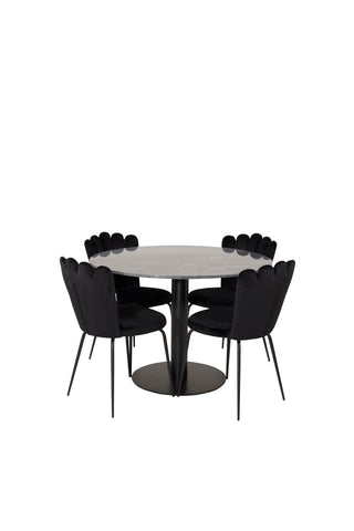 Estelle runt Matbord - Svart / Svart marmor - ø106*H75+Limhamn Light - Stol - Black Velvet_4