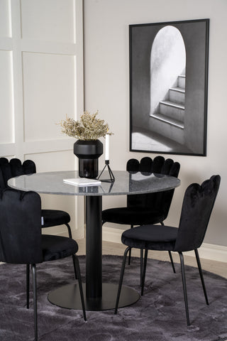 Estelle runt Matbord - Svart / Svart marmor - ø106*H75+Limhamn Light - Stol - Black Velvet_4