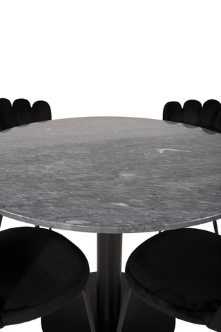 Estelle runt Matbord - Svart / Svart marmor - ø106*H75+Limhamn Light - Stol - Black Velvet_4