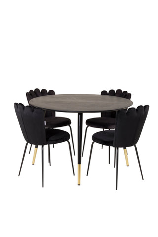 Dipp Matbord - 115cm - Svart fanér / svarta ben m mässingsdipp +Limhamn Light - Stol - Black Velvet_4
