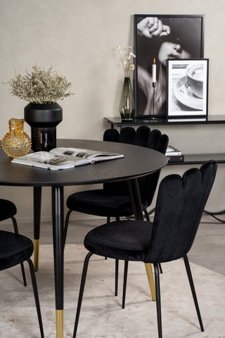 Dipp Matbord - 115cm - Svart fanér / svarta ben m mässingsdipp +Limhamn Light - Stol - Black Velvet_4