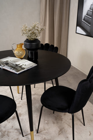 Dipp Matbord - 115cm - Svart fanér / svarta ben m mässingsdipp +Limhamn Light - Stol - Black Velvet_4