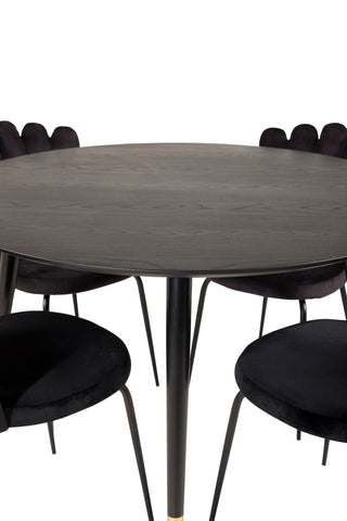 Dipp Matbord - 115cm - Svart fanér / svarta ben m mässingsdipp +Limhamn Light - Stol - Black Velvet_4