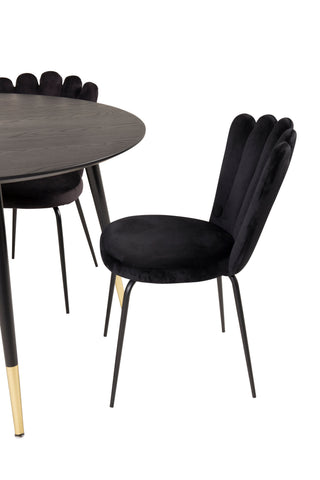 Dipp Matbord - 115cm - Svart fanér / svarta ben m mässingsdipp +Limhamn Light - Stol - Black Velvet_4