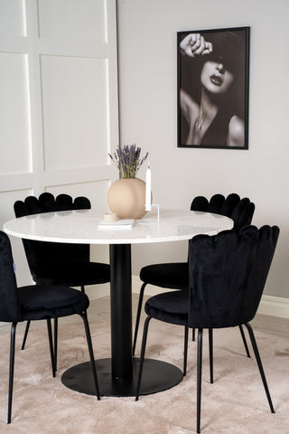 Razzia Matbord 106cm - Vit Terazzo / Svart+Limhamn Light - Stol - Black Velvet_4
