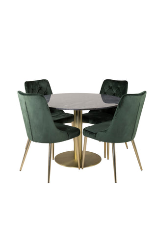 Estelle runt Matbord - Borstad Mässing / Svart marmor - ø106*H75+Velvet Lyx Matstol - Matt Mässing / Mossgrön Sammet_4