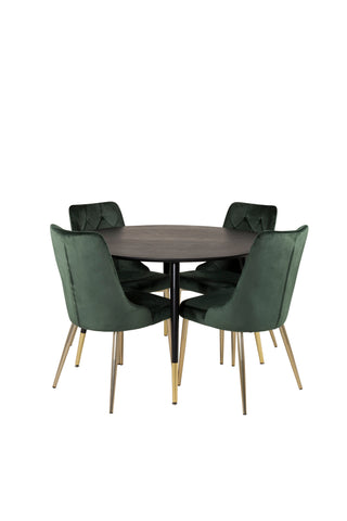 Dipp Matbord - 115cm - Svart Faner / svarta ben m mässingsdipp +Velvet Lyx Matstol - Matt Mässing / Mossgrön Sammet_4