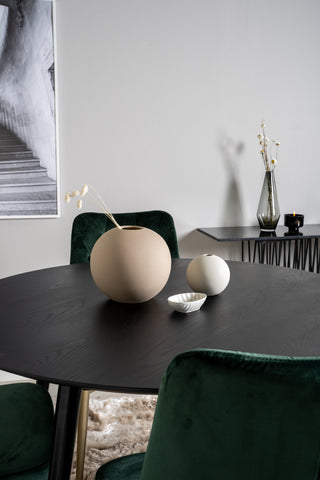 Dipp Matbord - 115cm - Svart Faner / svarta ben m mässingsdipp +Velvet Lyx Matstol - Matt Mässing / Mossgrön Sammet_4