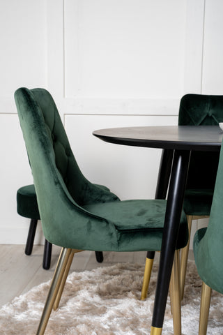Dipp Matbord - 115cm - Svart Faner / svarta ben m mässingsdipp +Velvet Lyx Matstol - Matt Mässing / Mossgrön Sammet_4