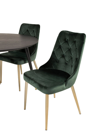 Dipp Matbord - 115cm - Svart Faner / svarta ben m mässingsdipp +Velvet Lyx Matstol - Matt Mässing / Mossgrön Sammet_4
