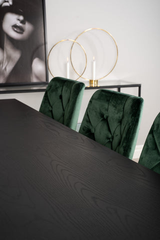 Venture Home Dipp Matbord - 180*90cm - Svart Faner / svarta ben m mässingsdipp +Velvet Lyx Matstol - Matt Mässing / Mossgrön Sammet_6
