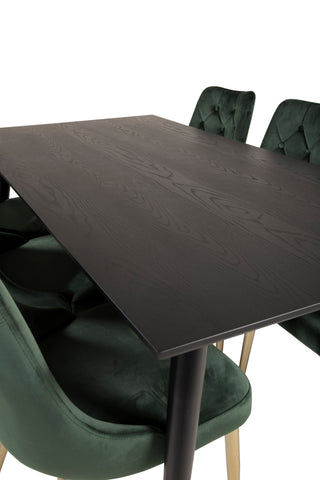 Venture Home Dipp Matbord - 180*90cm - Svart Faner / svarta ben m mässingsdipp +Velvet Lyx Matstol - Matt Mässing / Mossgrön Sammet_6