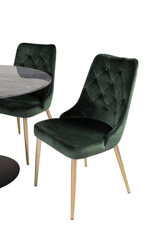 Estelle runt Matbord - Svart / Svart marmor - ø106*H75+Velvet Lyx Matstol - Matt Mässing / Mossgrön Sammet_4