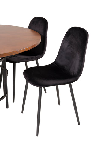 Venture Home Köpenhamn - Matbord runt - Brun / Svart+Polar Matstol - Svarta ben / Black Velvet_6