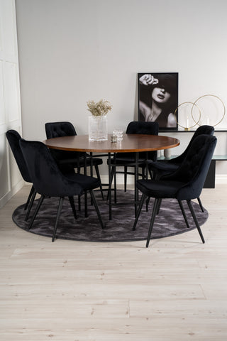 Venture Home Köpenhamn - Matbord runt - Brun / Svart+Velvet Deluxe Matstol - Svarta ben / Svart sammet_6